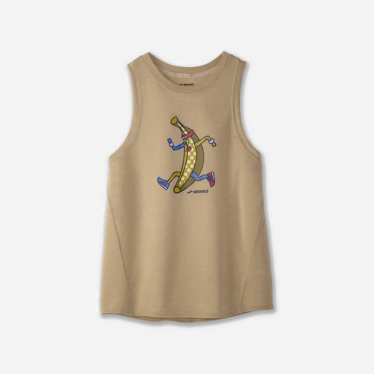 Brooks Distance Graphic Womens Running Tank Top - Heather Oatmeal/Banana/Black - Philippines (038294